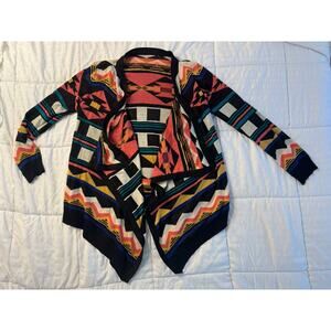 Tribal Pattern Cardigan Multi Color Asymmetrical Women's Aztec